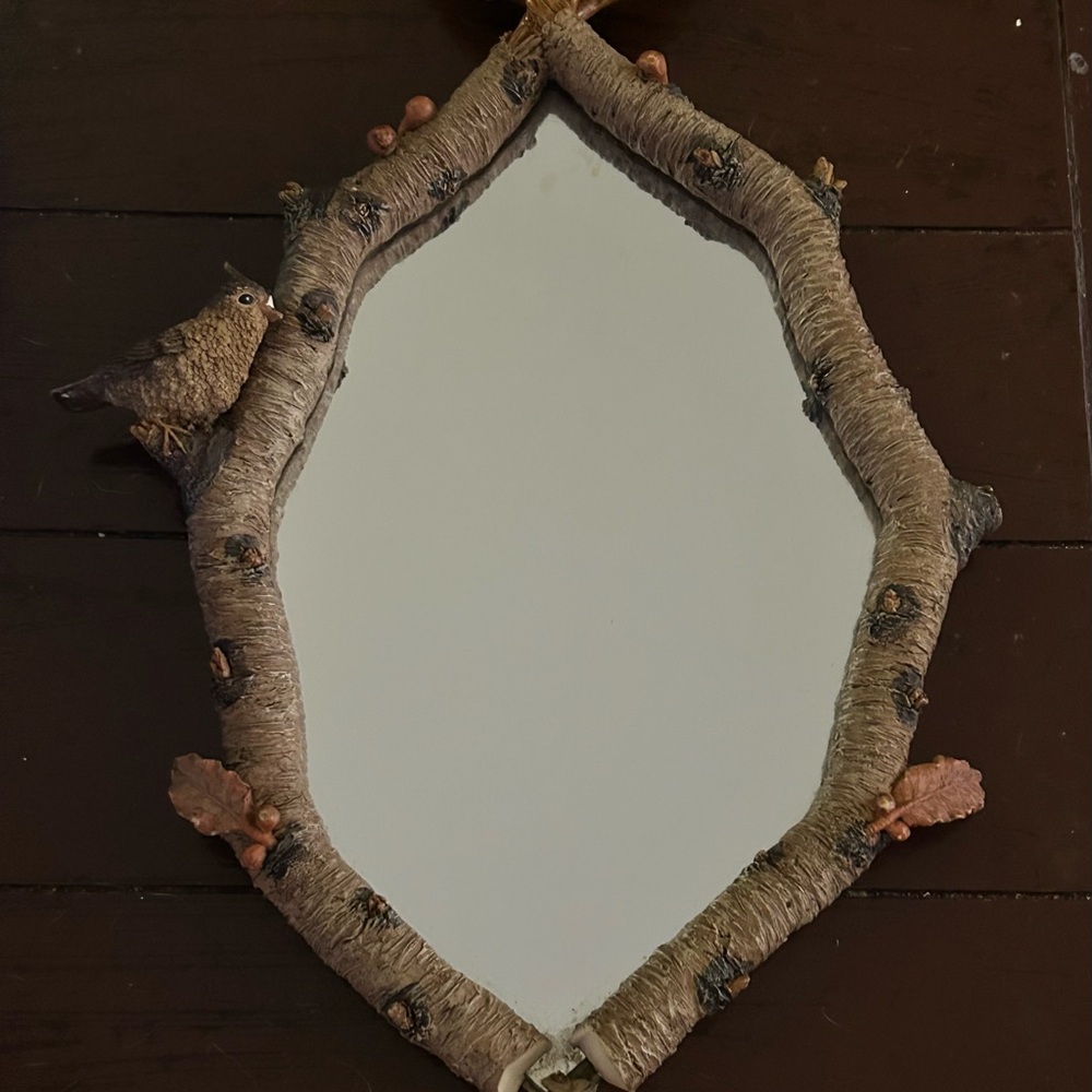 Rustic Brown Leaf and Bird Wall Mirror - Picture 3 of 6